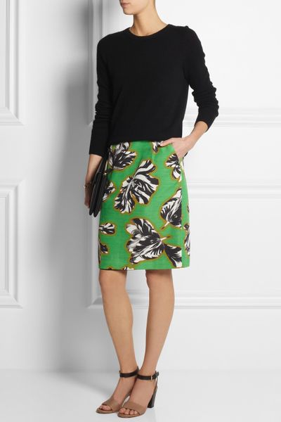 Jonathan Saunders Sylvia Tulip-Print Slub Cotton-Blend Skirt in Green ...
