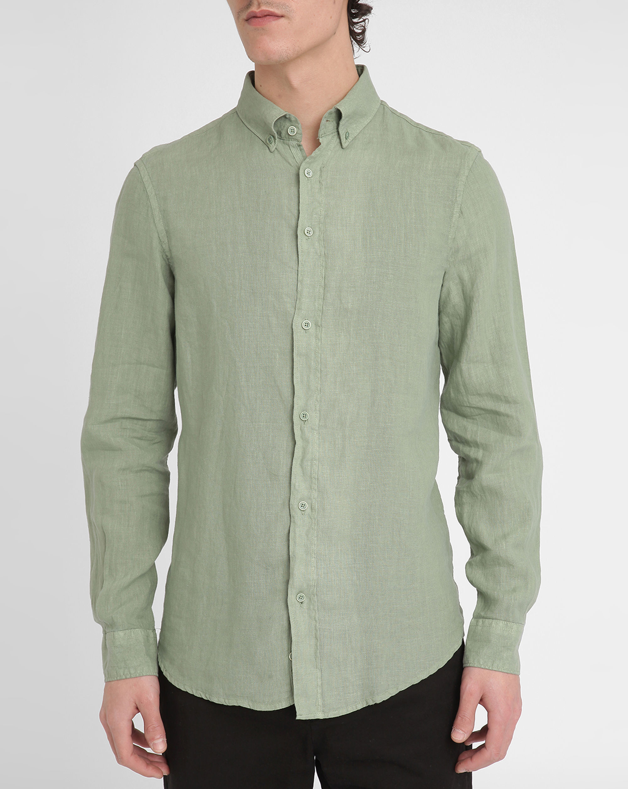 M.studio Khaki Jamie Linen Slim-fit Button-down Collar Shirt in Natural ...