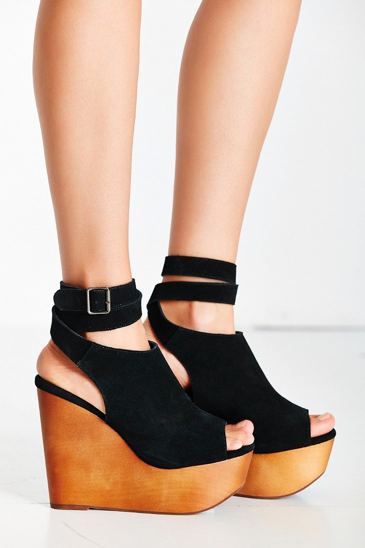 Lyst - Jeffrey Campbell Ankle Wrap Wood Wedge in Black