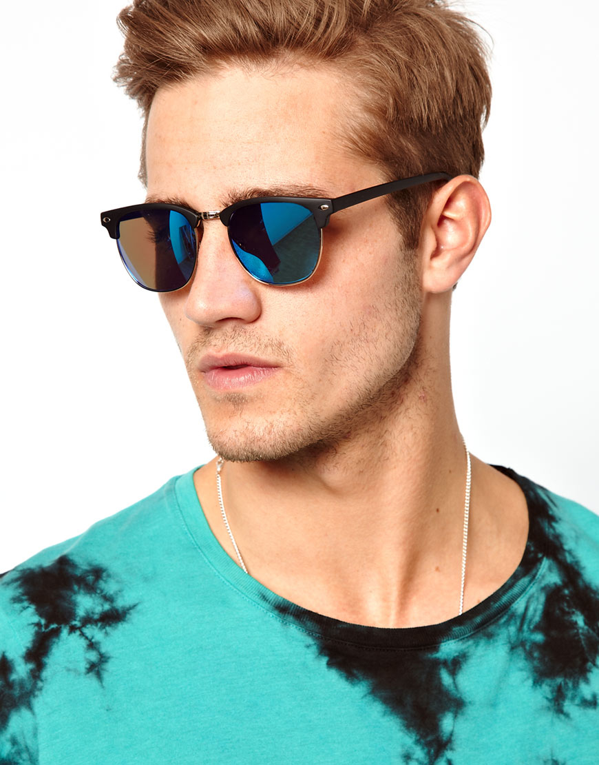 Lyst Asos Retro Sunglasses With Blue Mirror Lens in Blue for Men