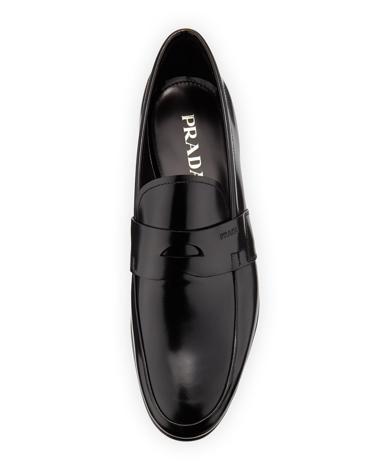 Prada Polished Leather Penny Loafer in Black for Men | Lyst