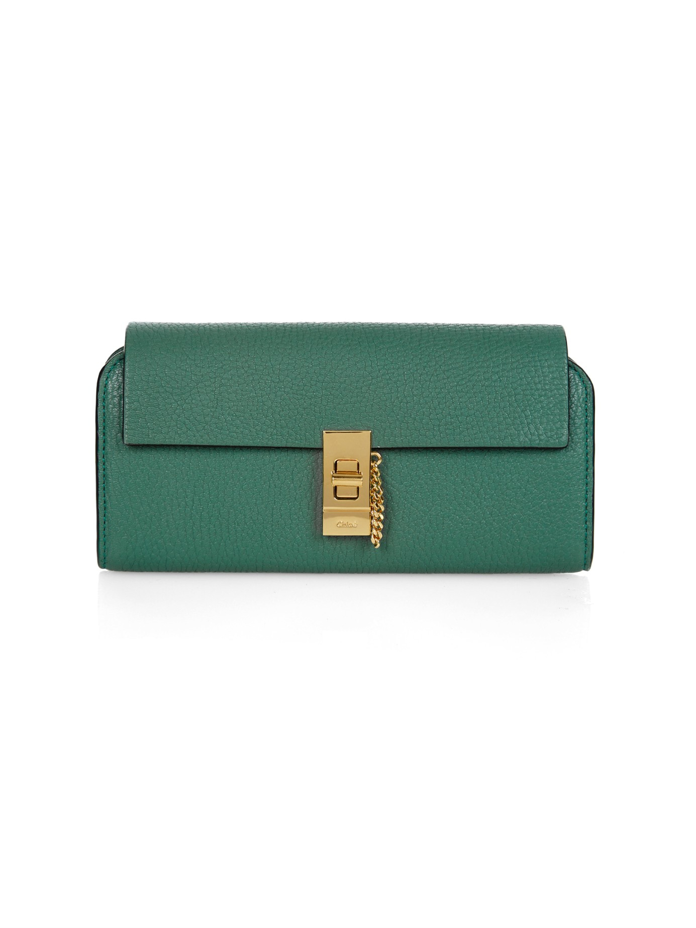 Chlo Drew Grained-Leather Continental Wallet in Gold (GREEN) | Lyst