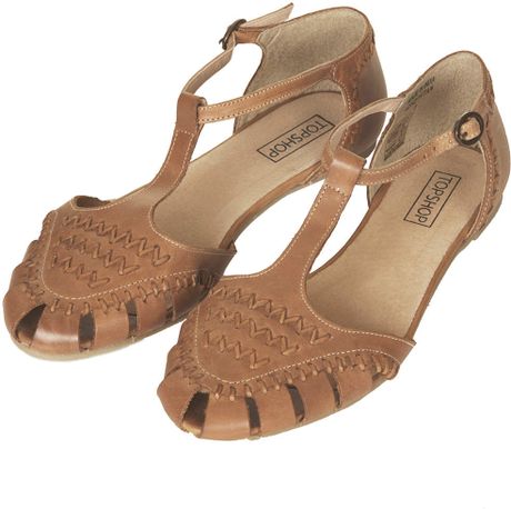 Topshop Hansel Woven T Bar Shoes in Brown (TAN) | Lyst