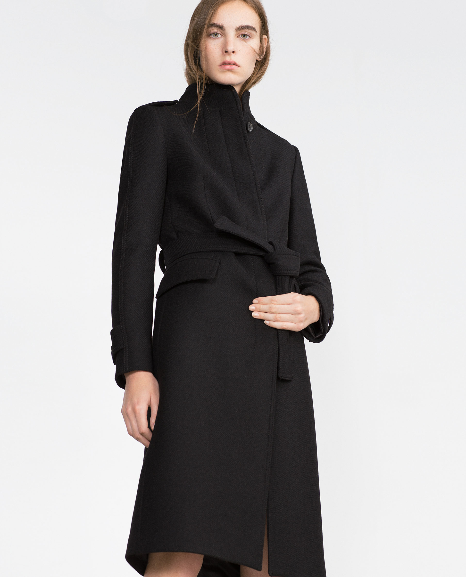 Zara High Collar Coat in Black | Lyst