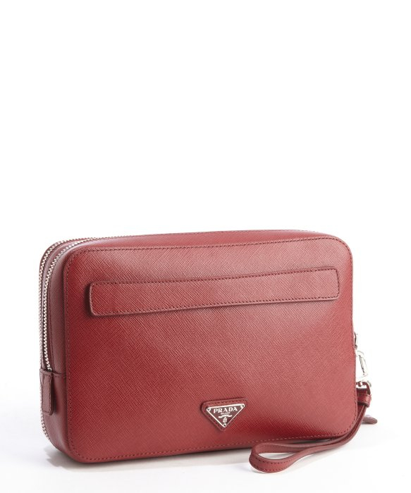 Prada Ruby Saffiano Leather Double Zipper Small Travel Bag in Red ...  