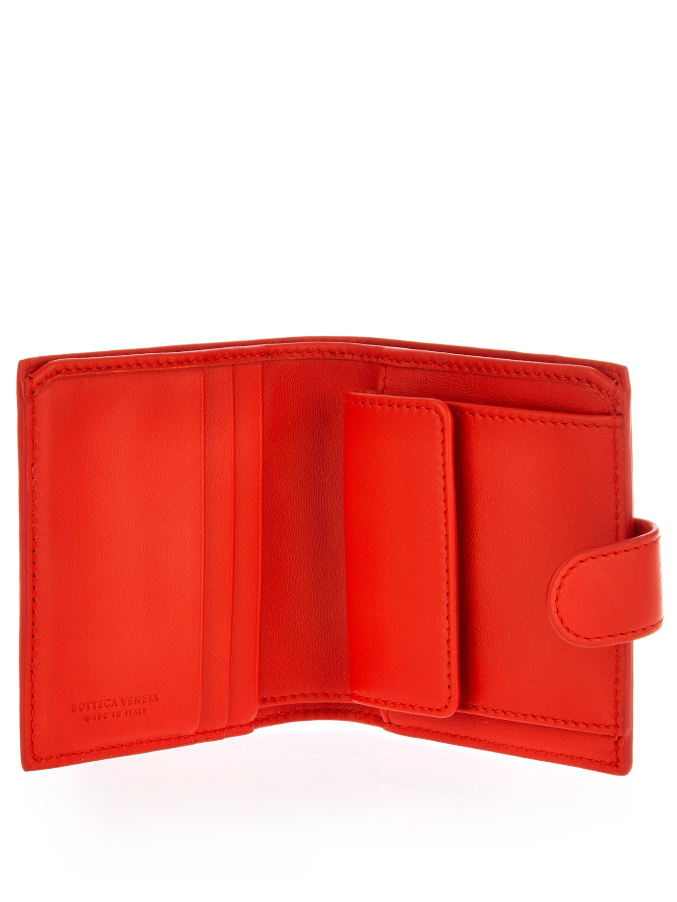 Lyst - Bottega Veneta Small Intrecciato Leather Wallet in Red