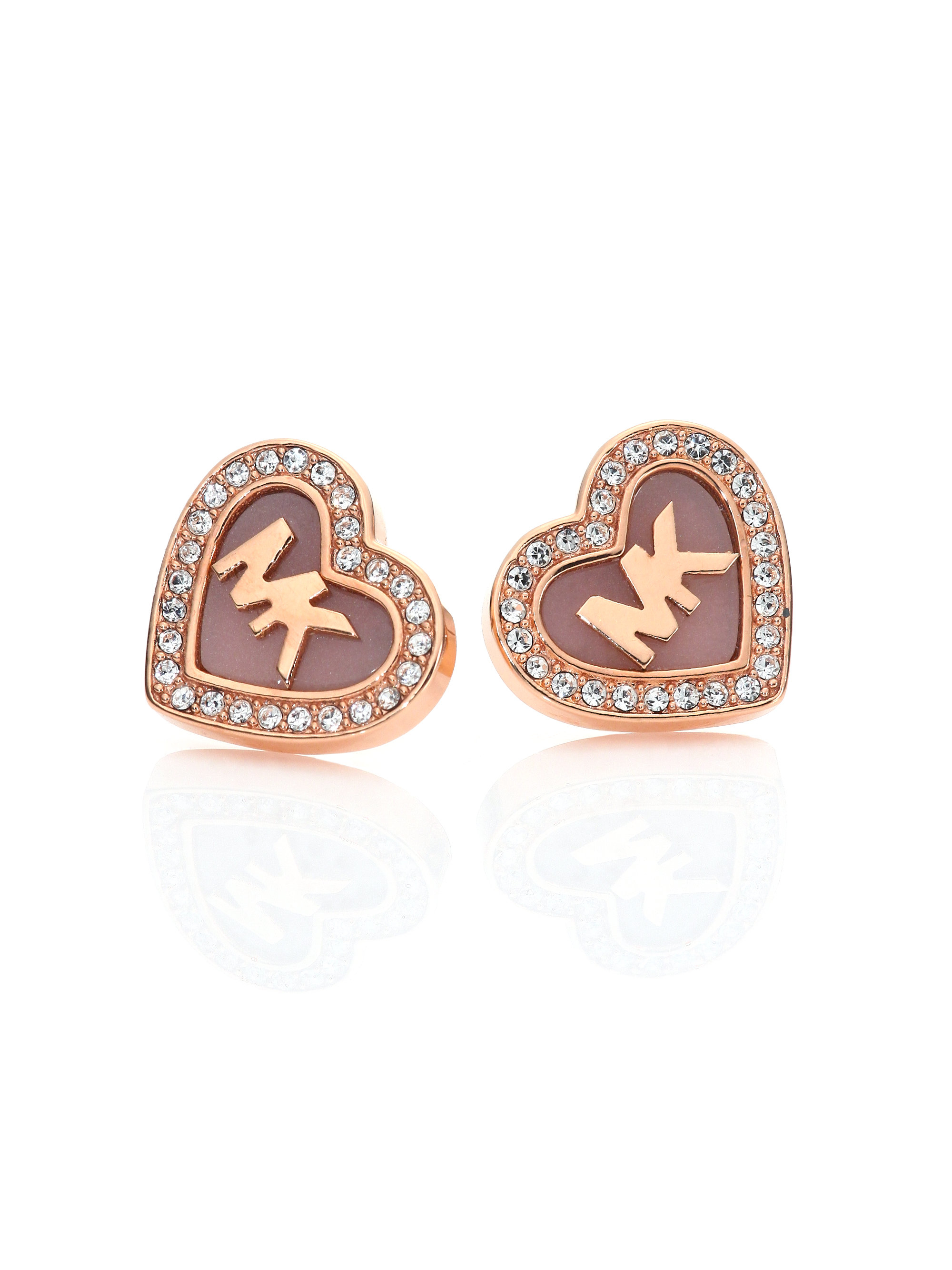 Michael kors Logo Heartpave Stud Earrings in Pink | Lyst