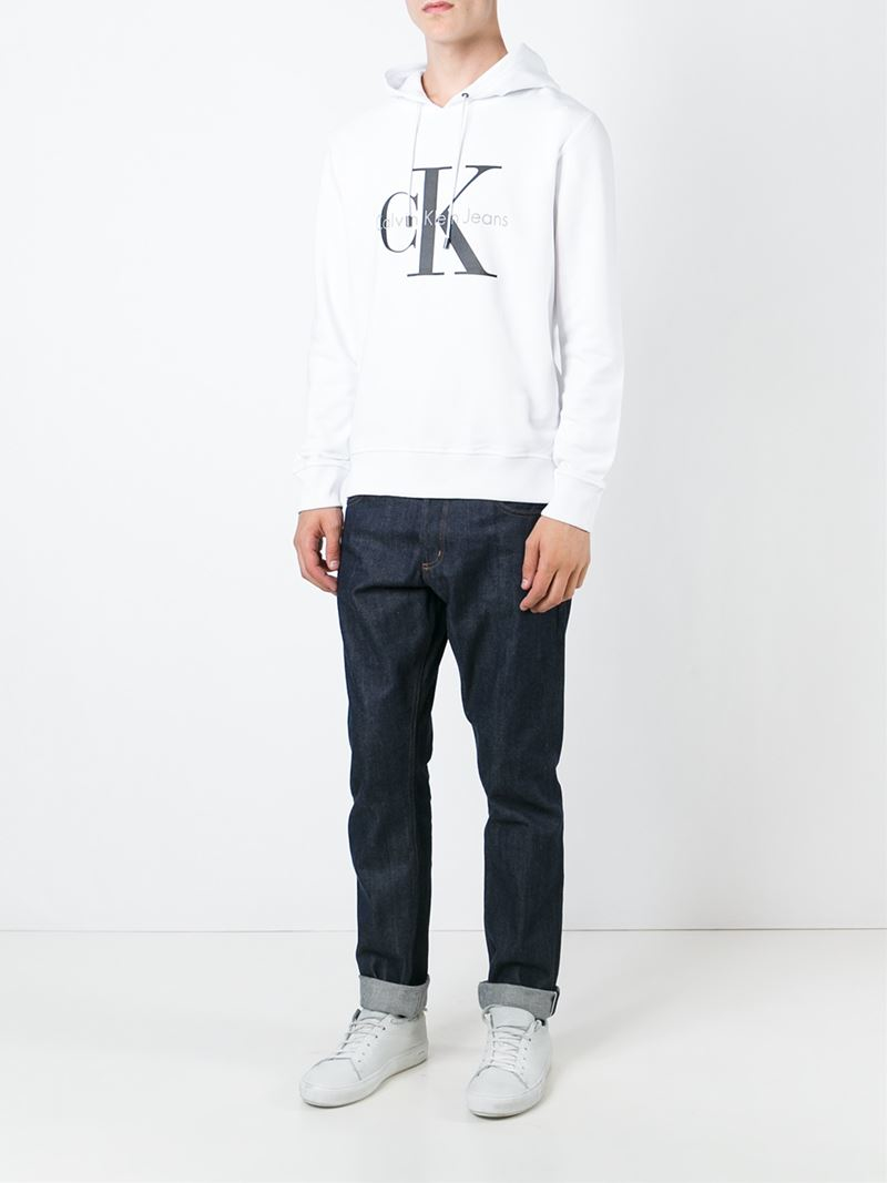 Lyst - Calvin Klein Jeans Logo Print Hoodie in White for Men