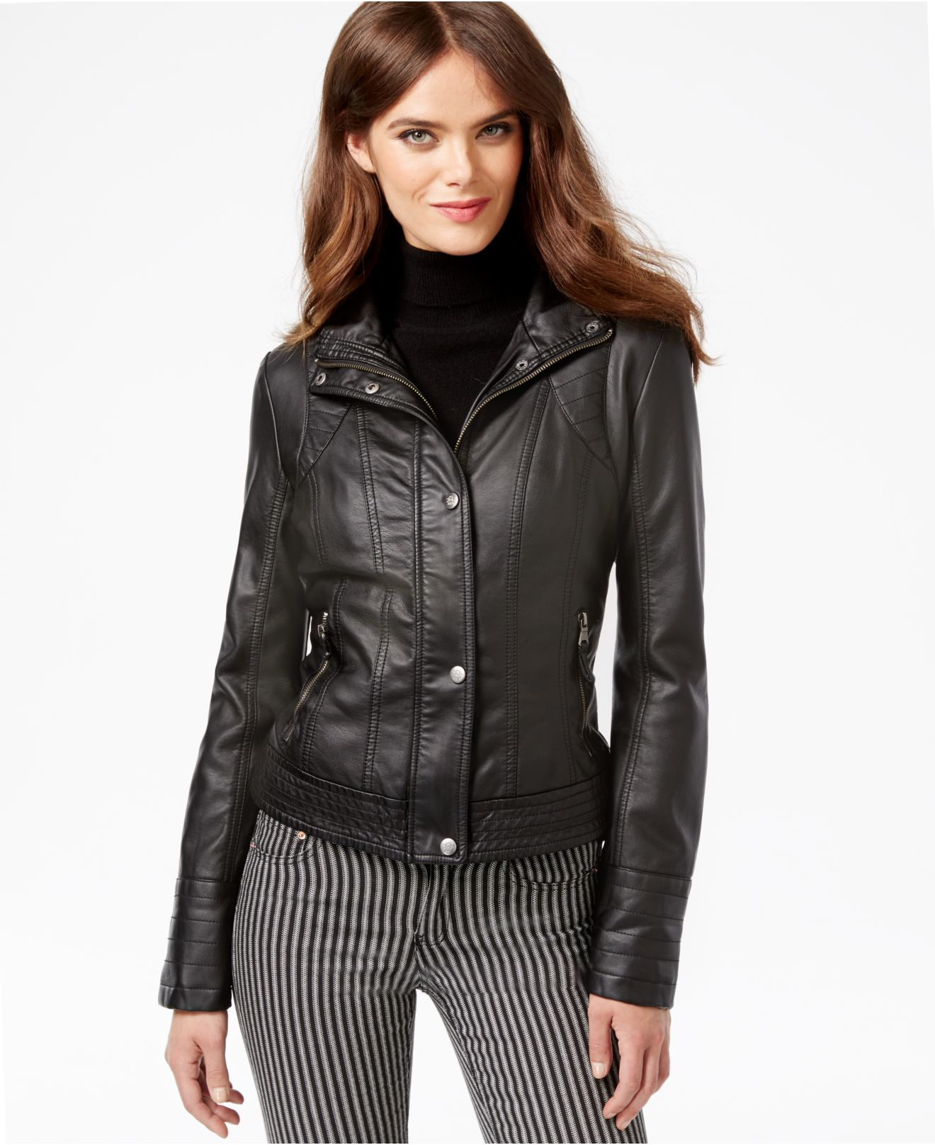 Lyst - Jessica simpson Faux-leather Moto Jacket in Black