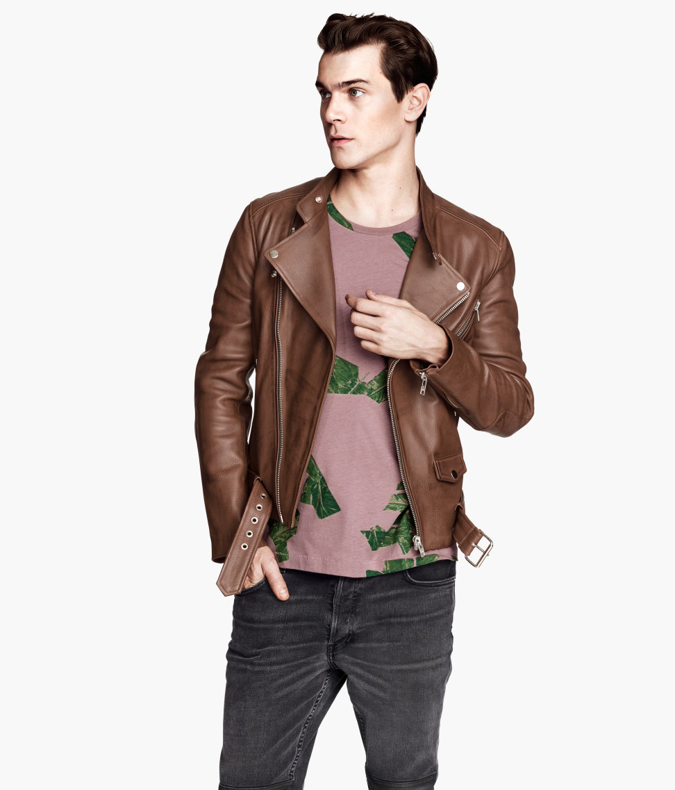 H M Leather Biker Jacket In Brown For Men Lyst Gallery