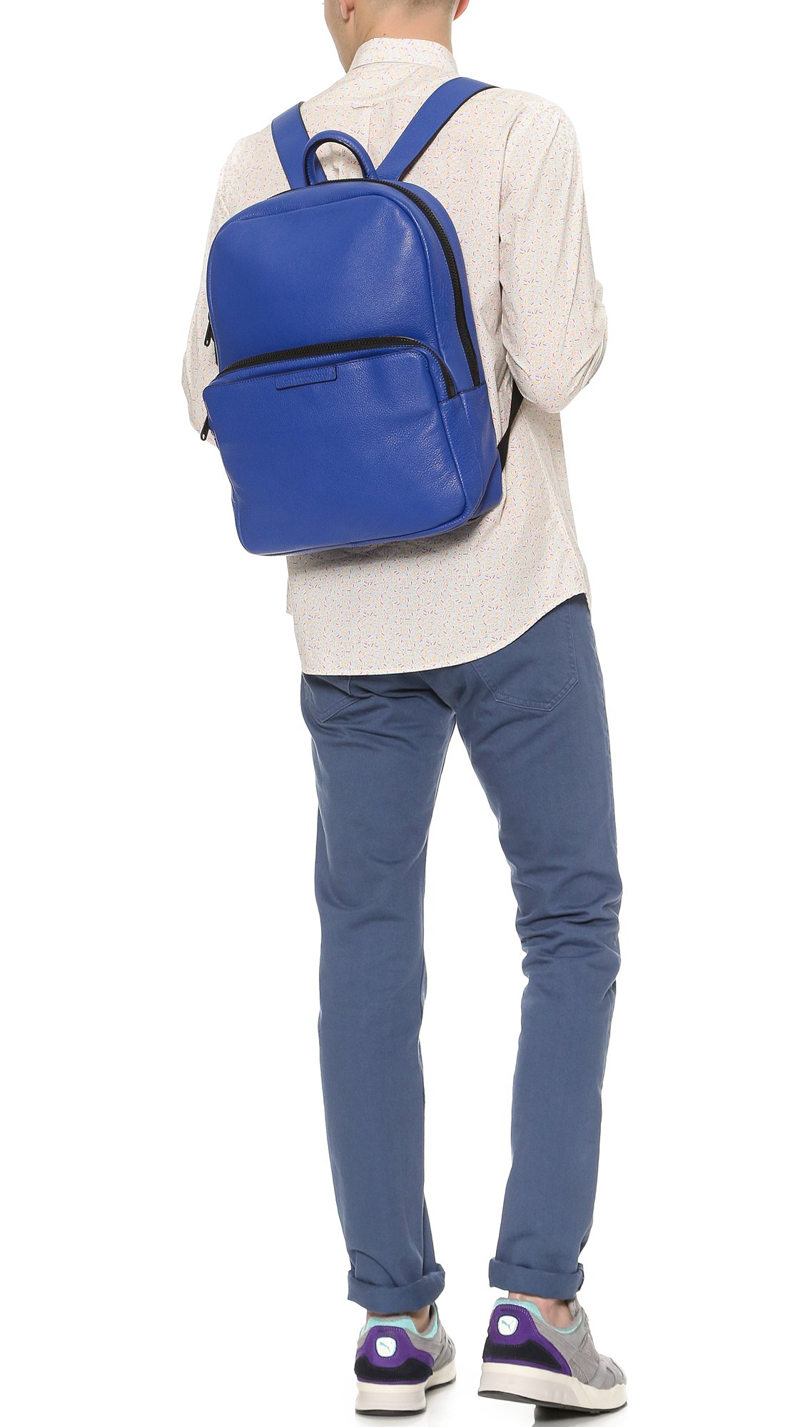 mens blue leather backpack