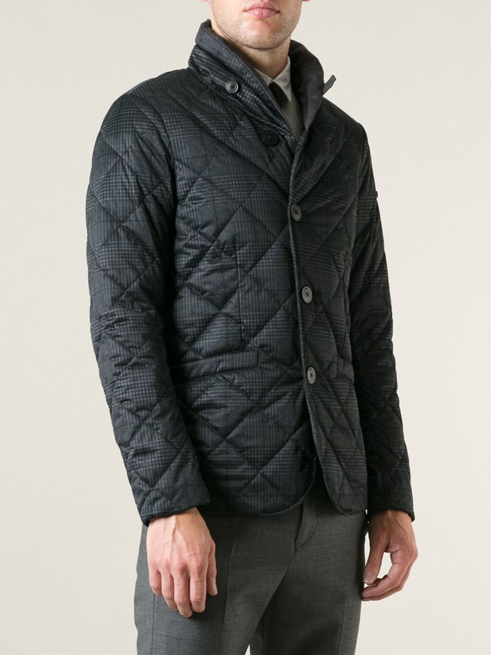 Lyst - Emporio Armani Quilted Button Down Jacket in Gray for Men