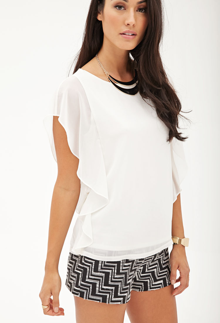 Lyst - Forever 21 Contemporary Flutter-sleeve Woven Top in White