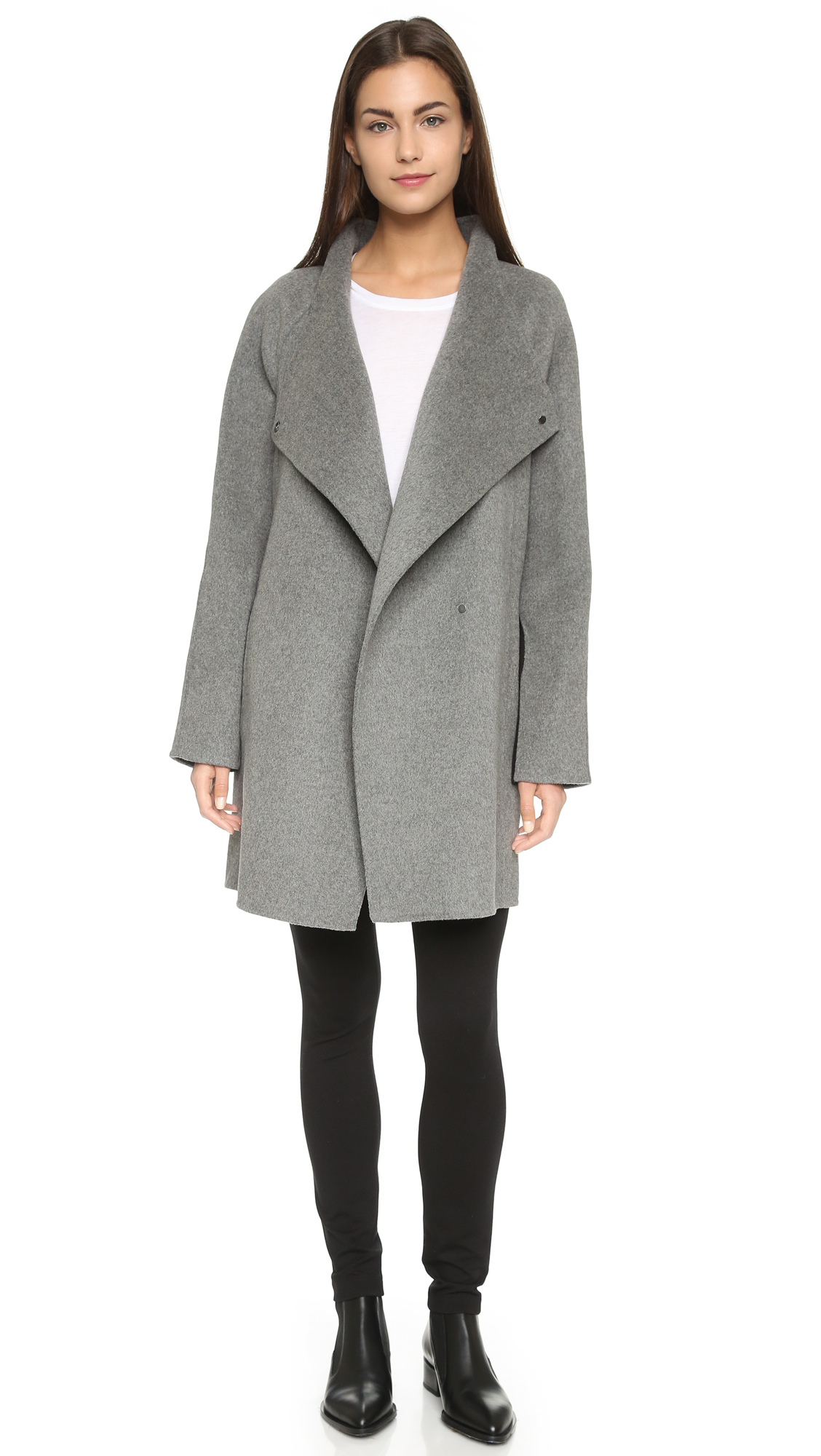 Lyst - Vince Two Tone Sweater Coat - Charcoal Melange/black in Gray