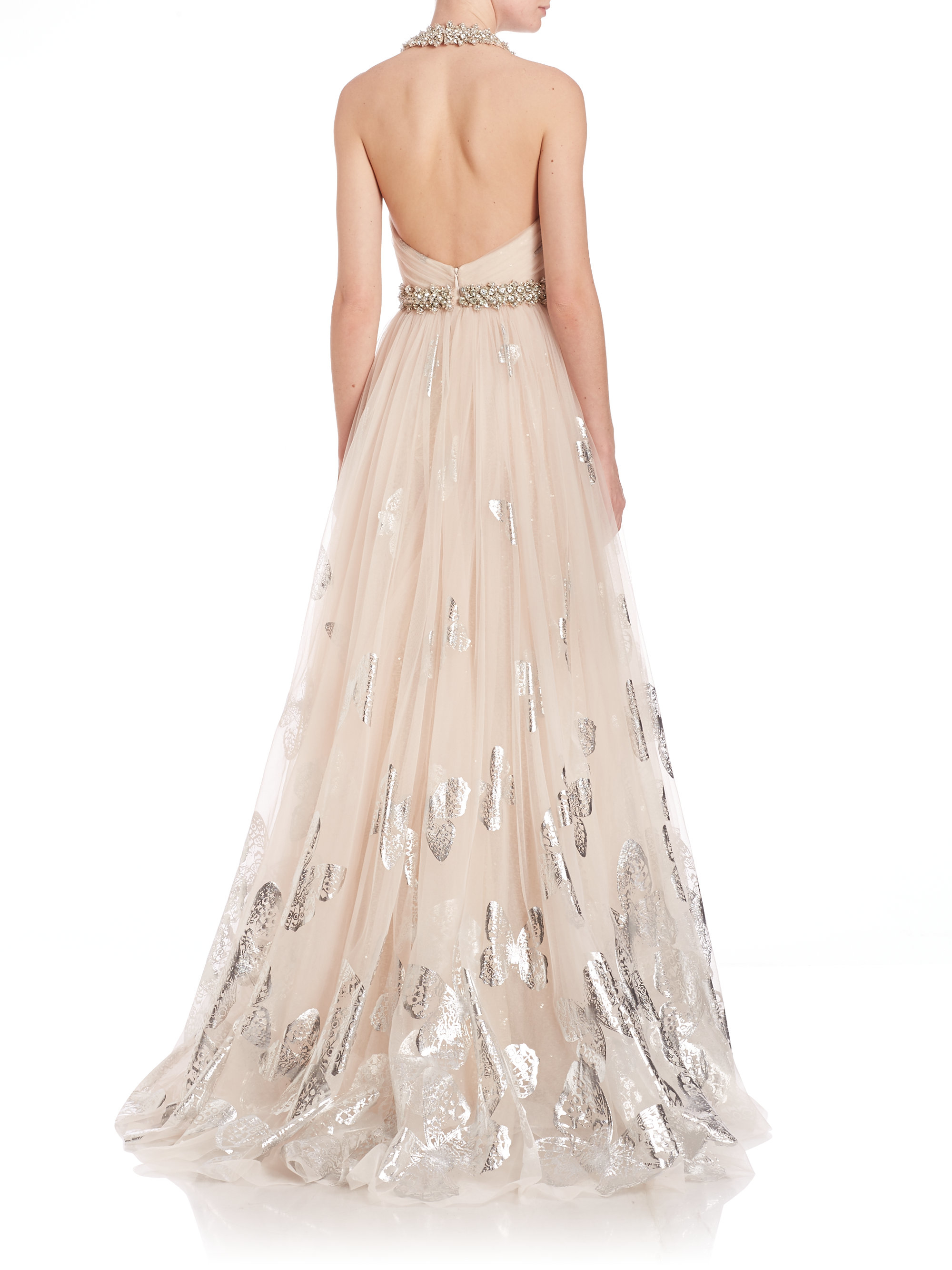 Lyst Badgley Mischka Foiled Tulle Erfly Gown In Natural Gallery