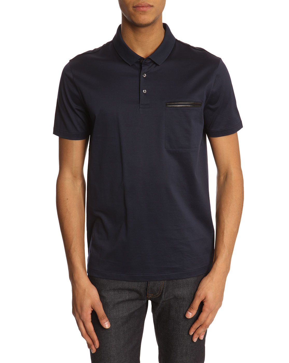 Hugo Hugo Boss Navy Polo Shirt with Leather Pocket Detail in Blue for ...