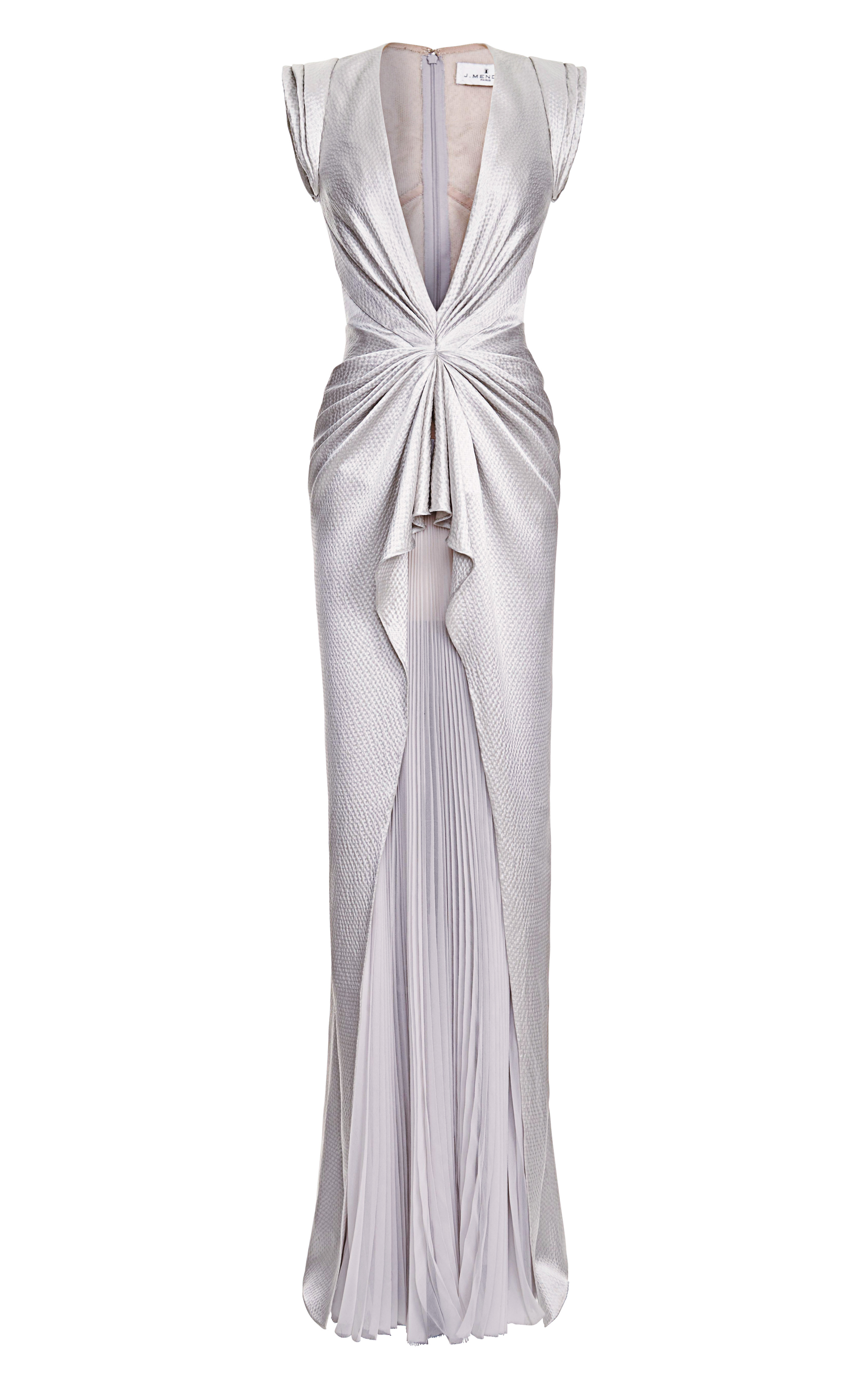J. mendel Sleeveless Vneck Gown with Pleated Skirt in Gray | Lyst