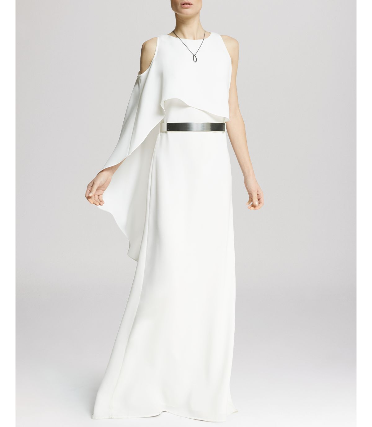 Lyst Halston Gown Asymmetric Flutter Sleeve In White Gallery