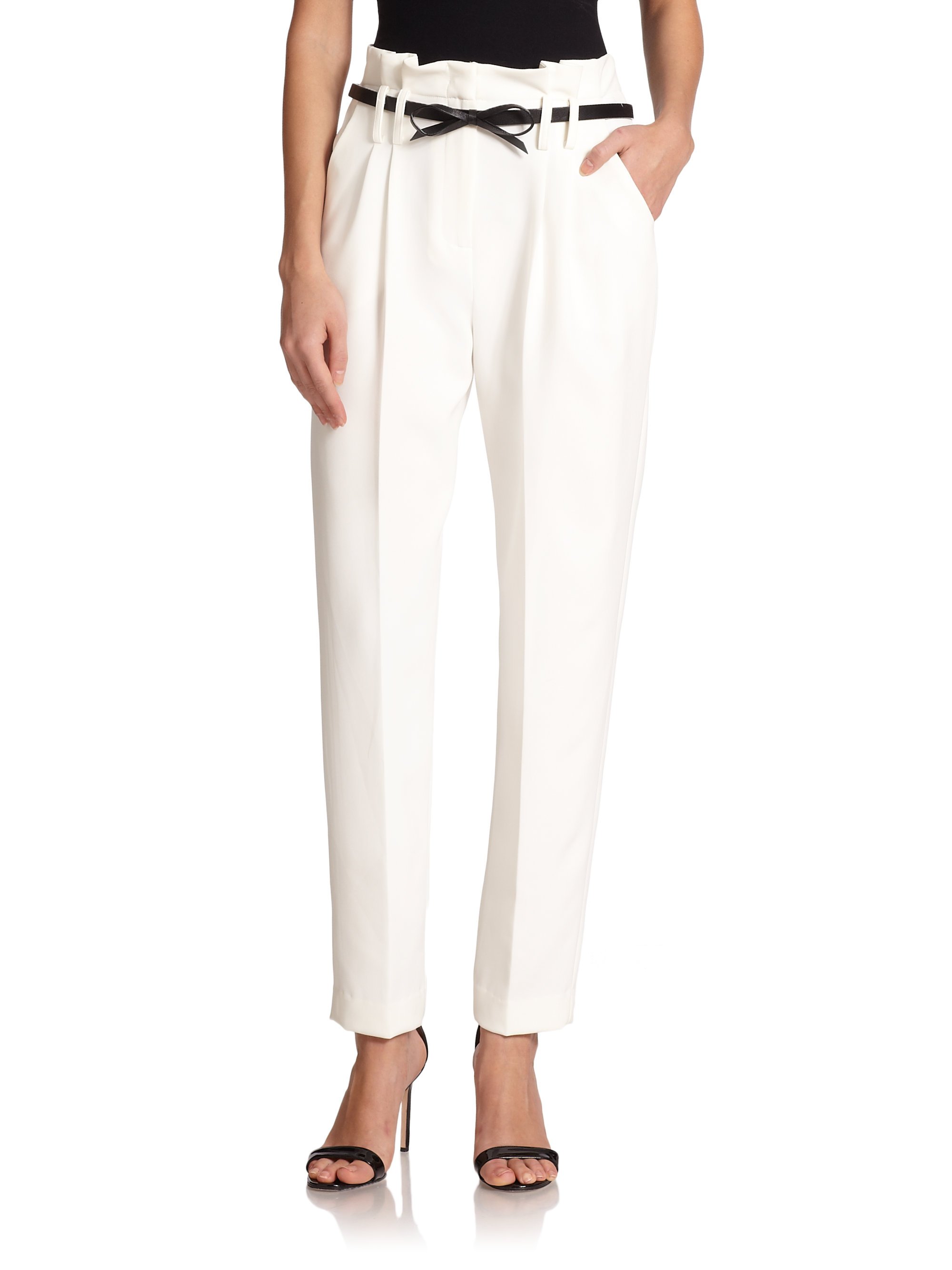 Lyst - Milly Cady Stretch Paperbag Pants in White