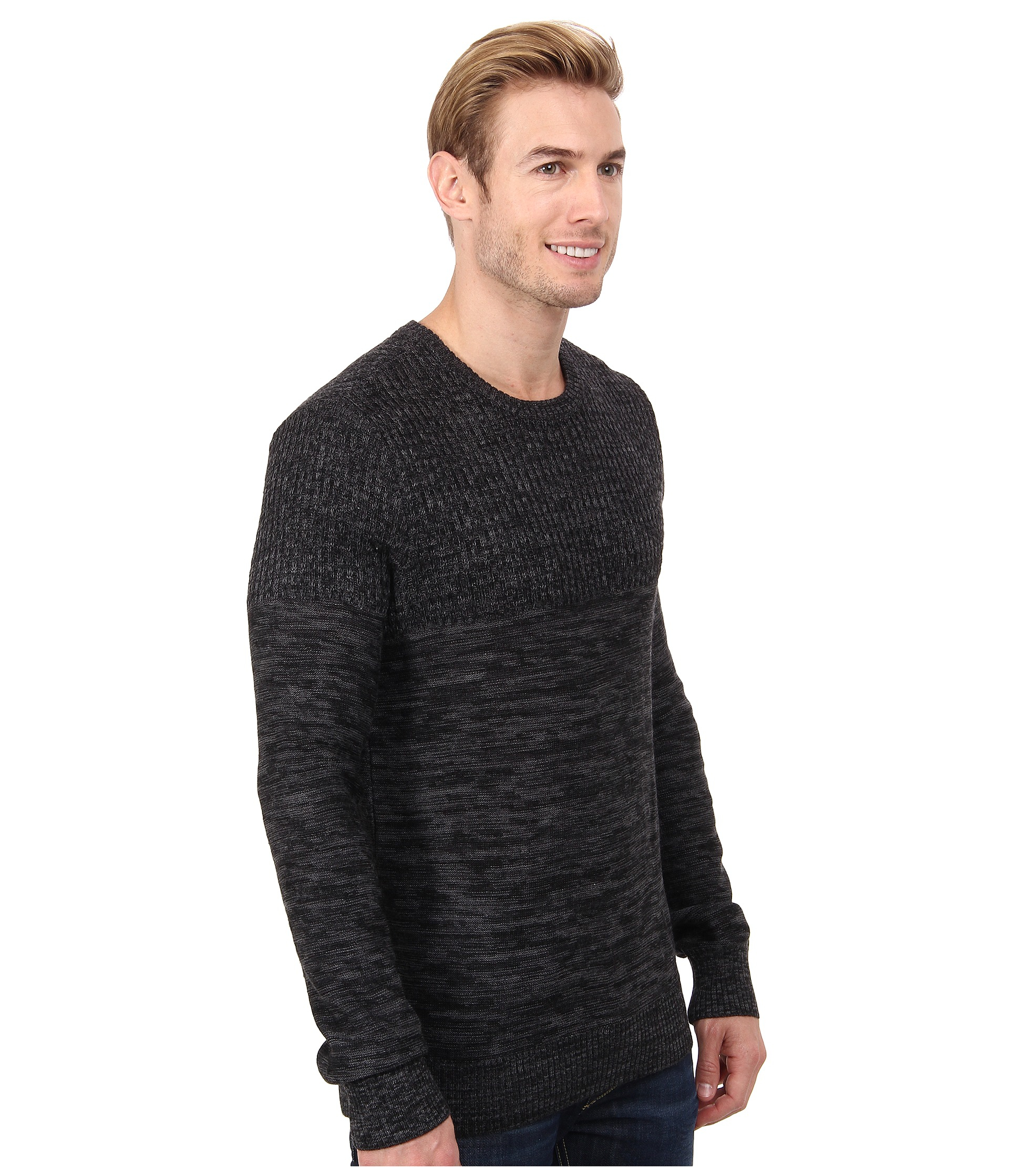 Calvin klein jeans Parallel Knit Stripe Crew Neck Sweater in Black for ...