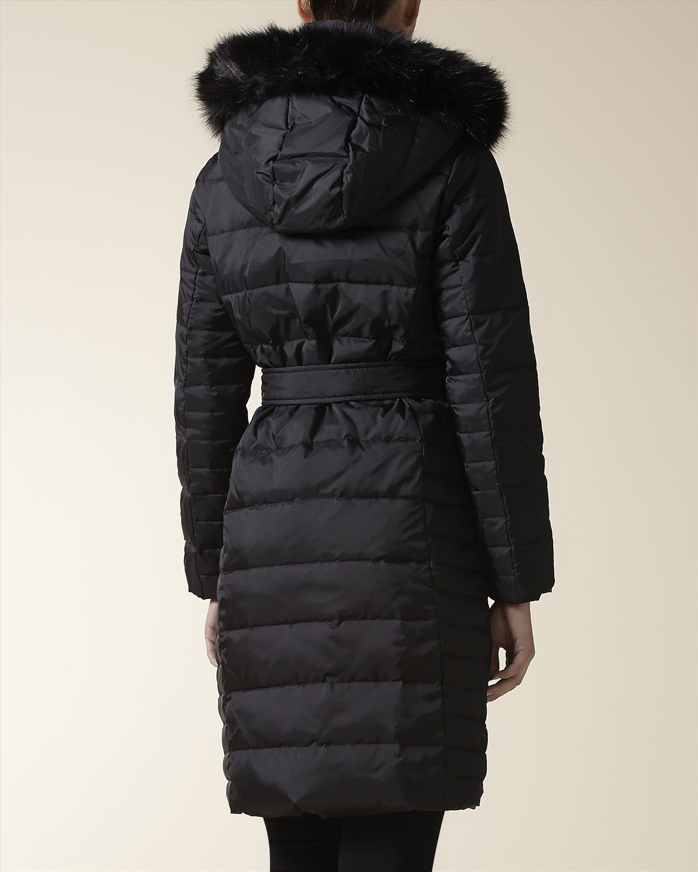 Lyst Jaeger Fur Trim Belted 3/4 Puffer in Black