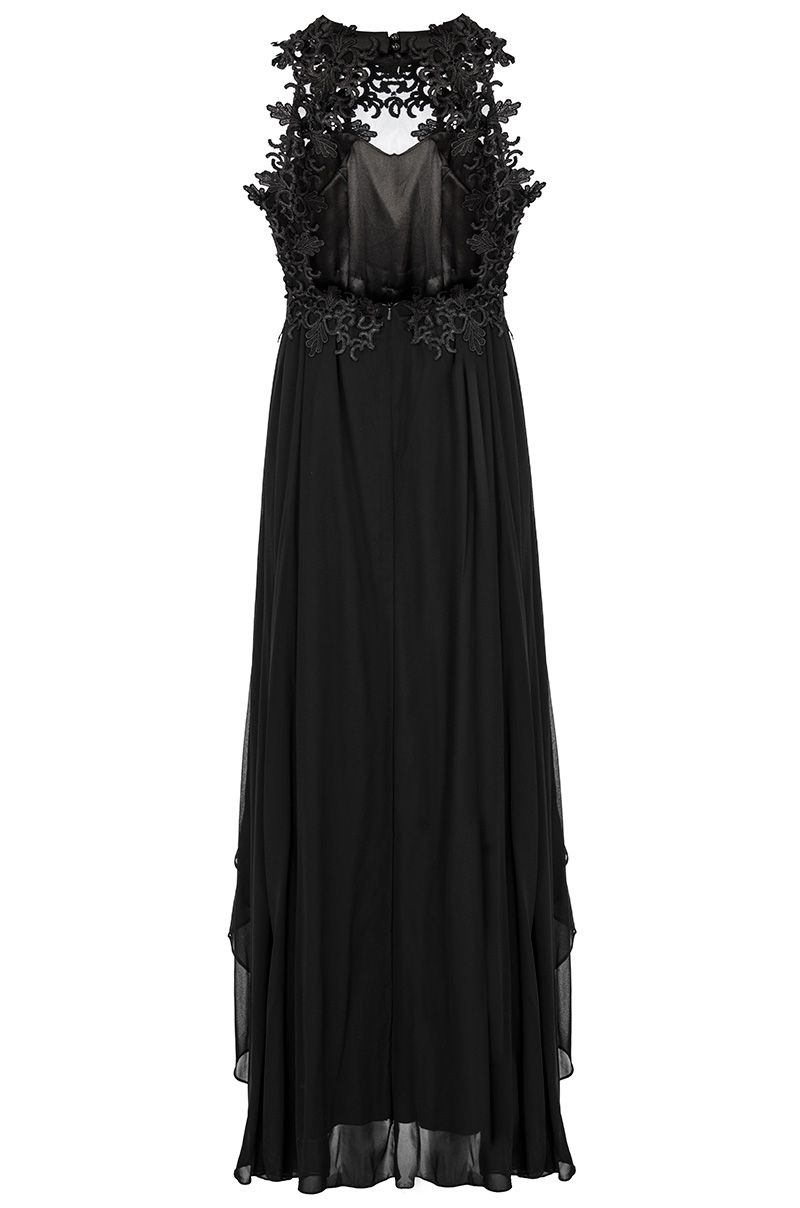 Quiz Black Lace Waterfall Maxi Dress in Black | Lyst