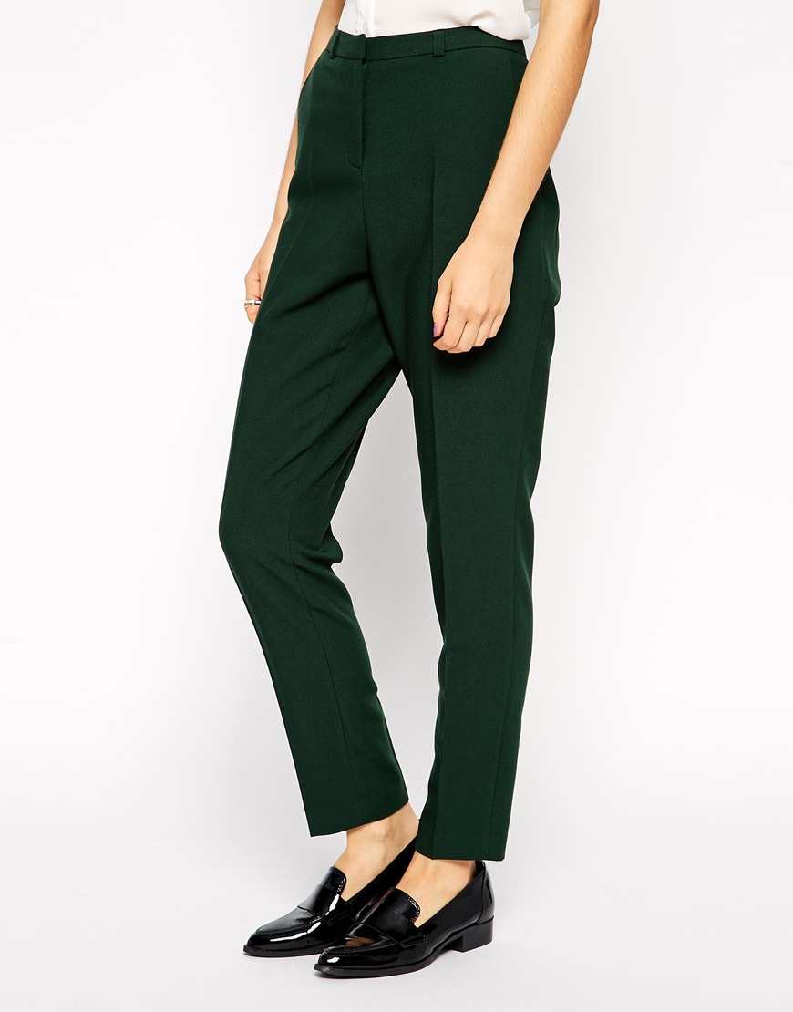 Asos Cigarette Trousers In Crepe in Green | Lyst