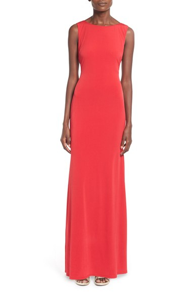 red sleeveless ball gown