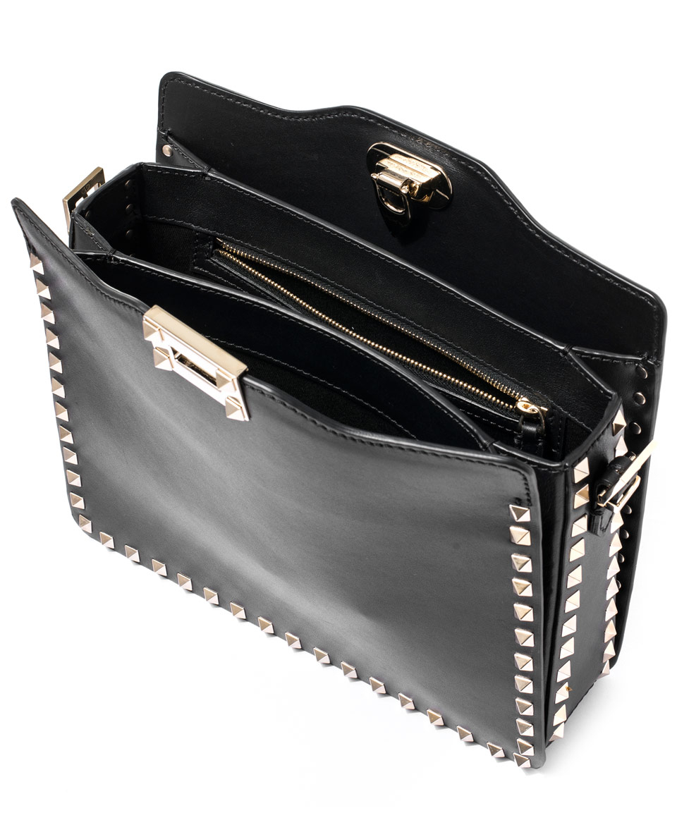 Lyst Valentino Black Square Rockstud Leather Hobo Messenger Bag in Black