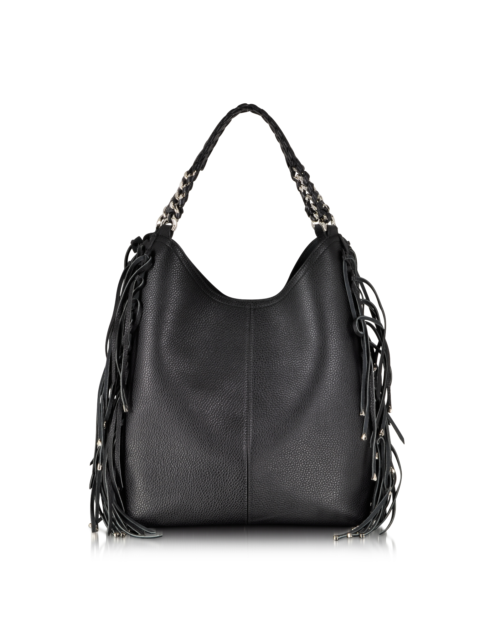 Roberto Cavalli Regina Fringe Black Leather Hobo Bag in Black - Lyst