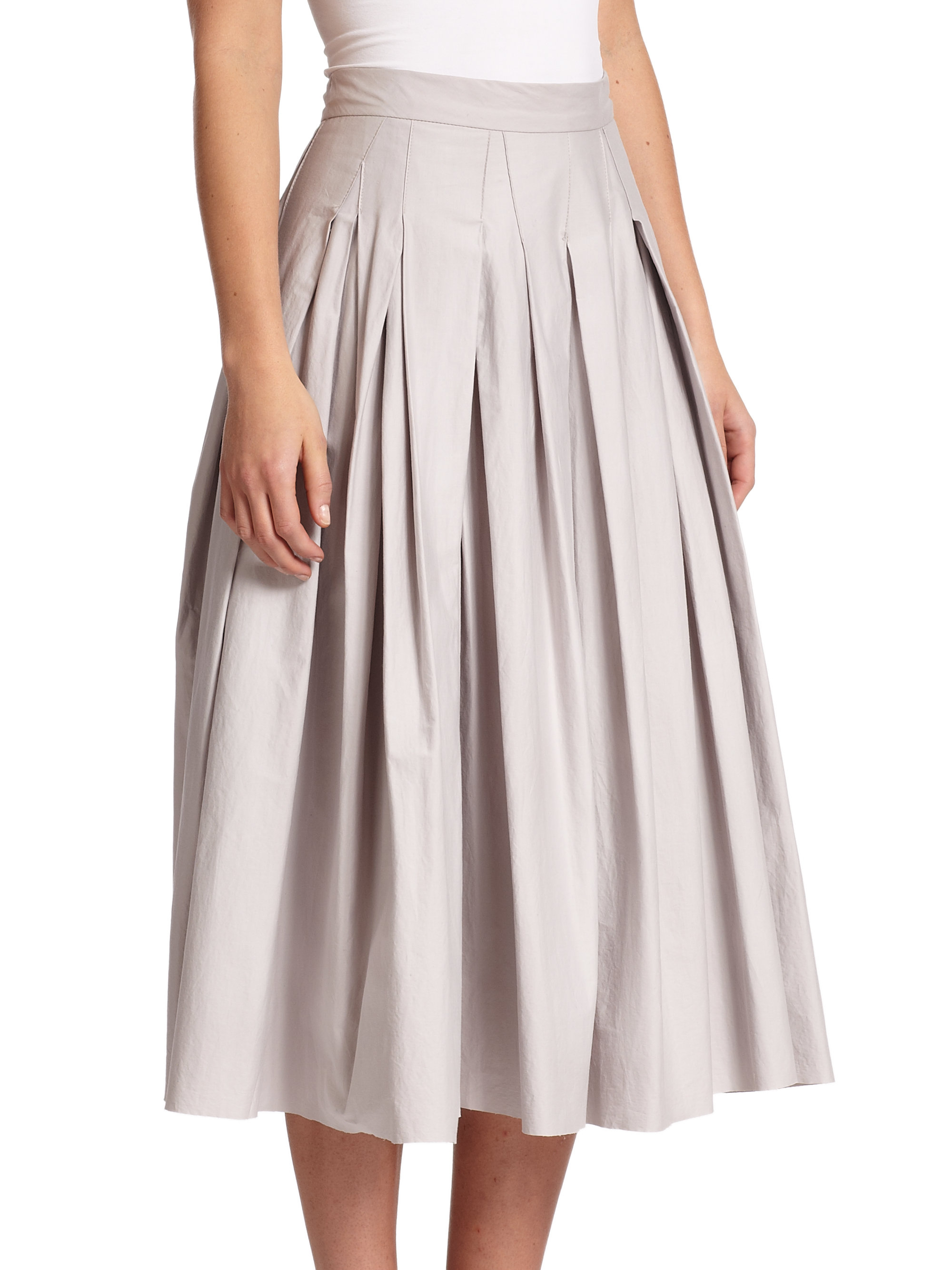 Lyst Dkny Cotton Poplin Pleated Skirt In Gray