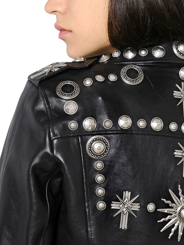 Lyst Fausto Puglisi Embellished Stretch Leather Moto Jacket In Black Gallery
