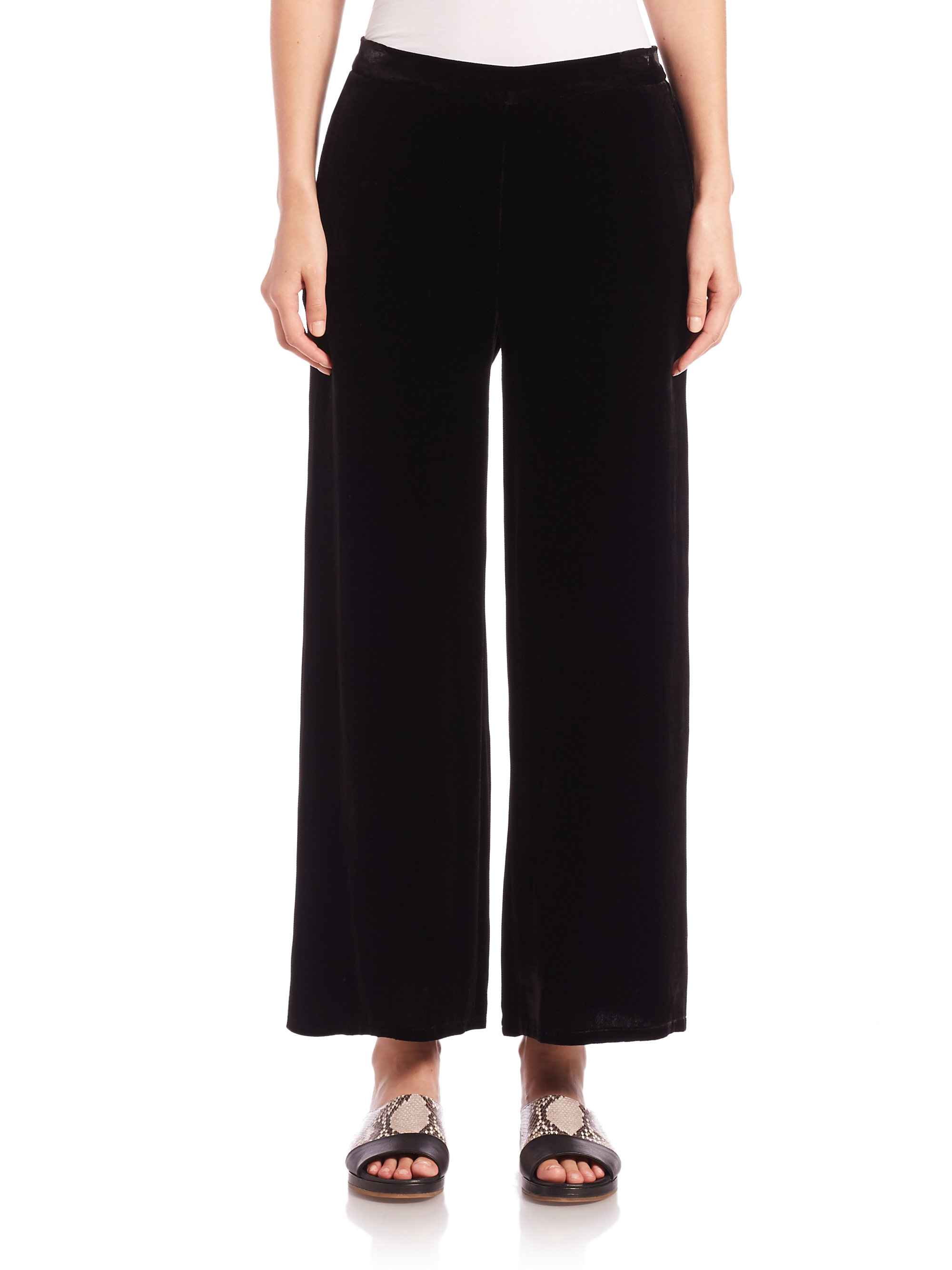 Lyst - Eileen Fisher Velvet Wide-leg Pants in Black