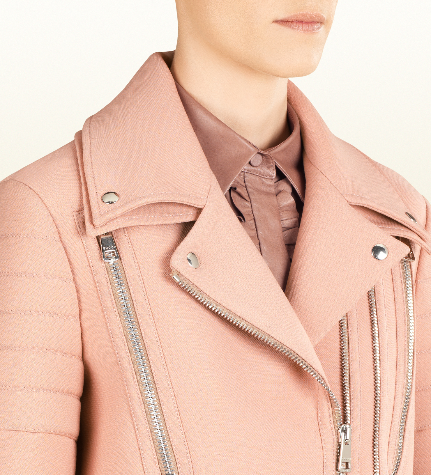 Lyst Gucci Asymmetric Zip Wool Biker Jacket In Pink Gallery