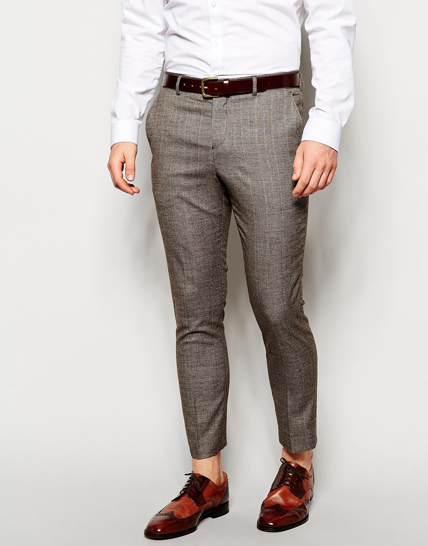 Lyst - Selected Selected Check Cropped Suit Trousers In Skinny Fit in ...