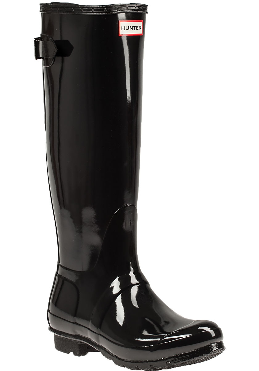 Hunter Original Back Glossy Rubber Rain Boots in Black | Lyst