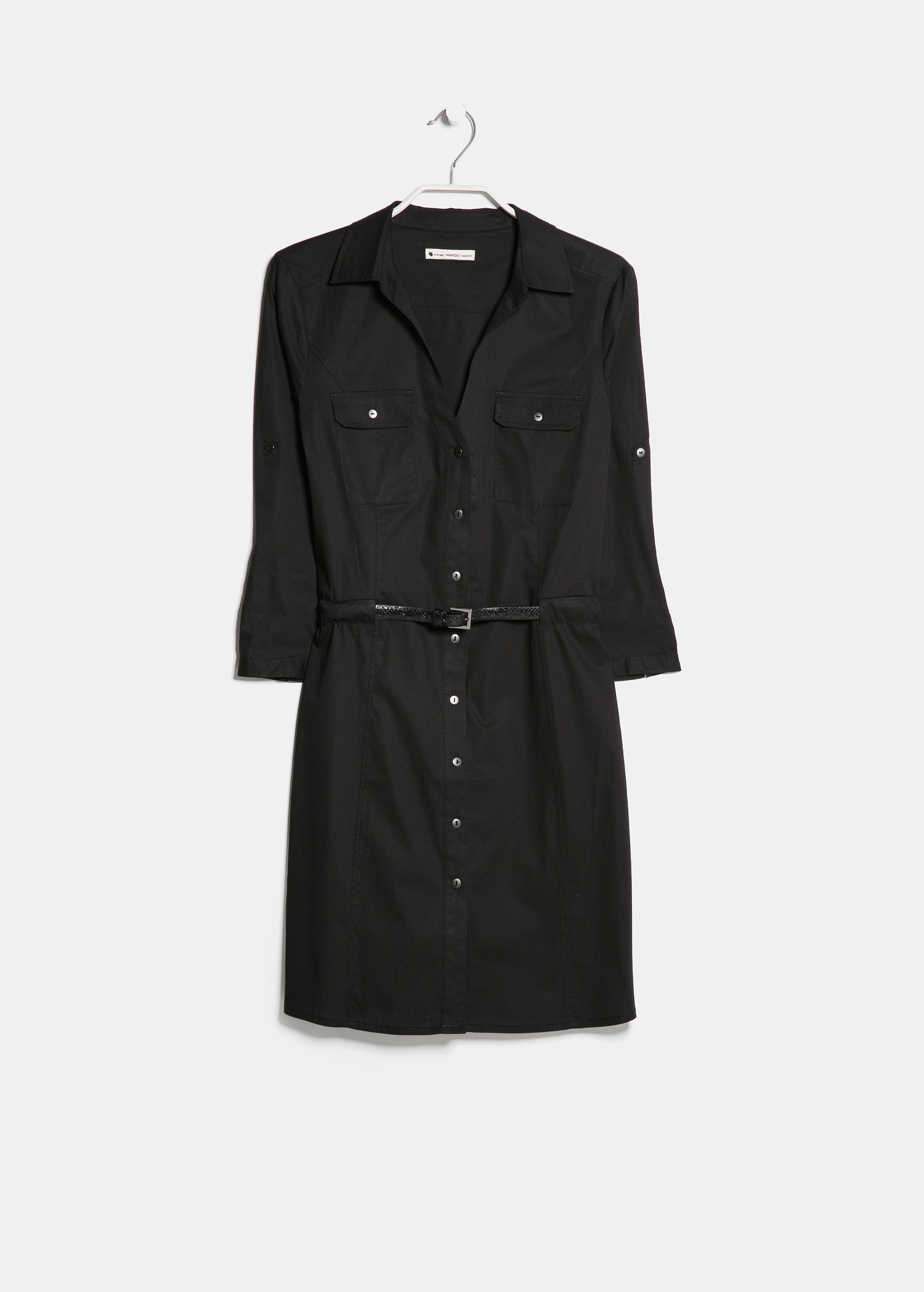 black fitted waist shirt dress