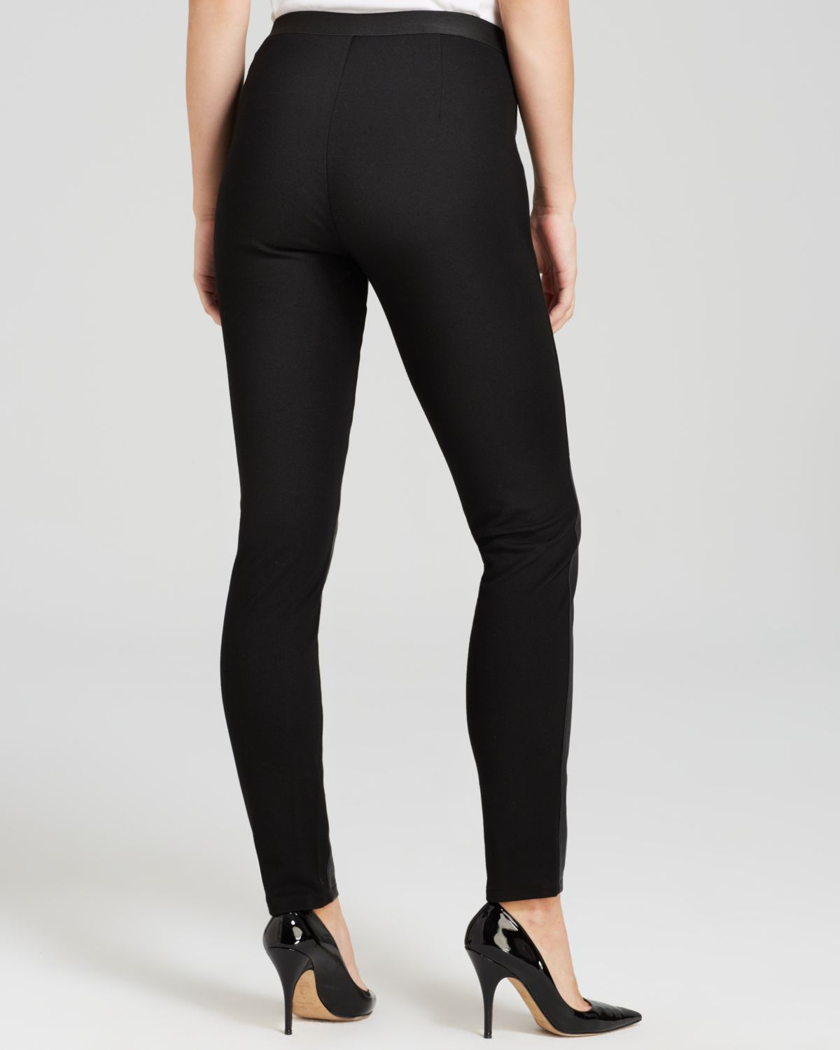 Download Lyst - Eileen Fisher Leather Front Leggings in Black