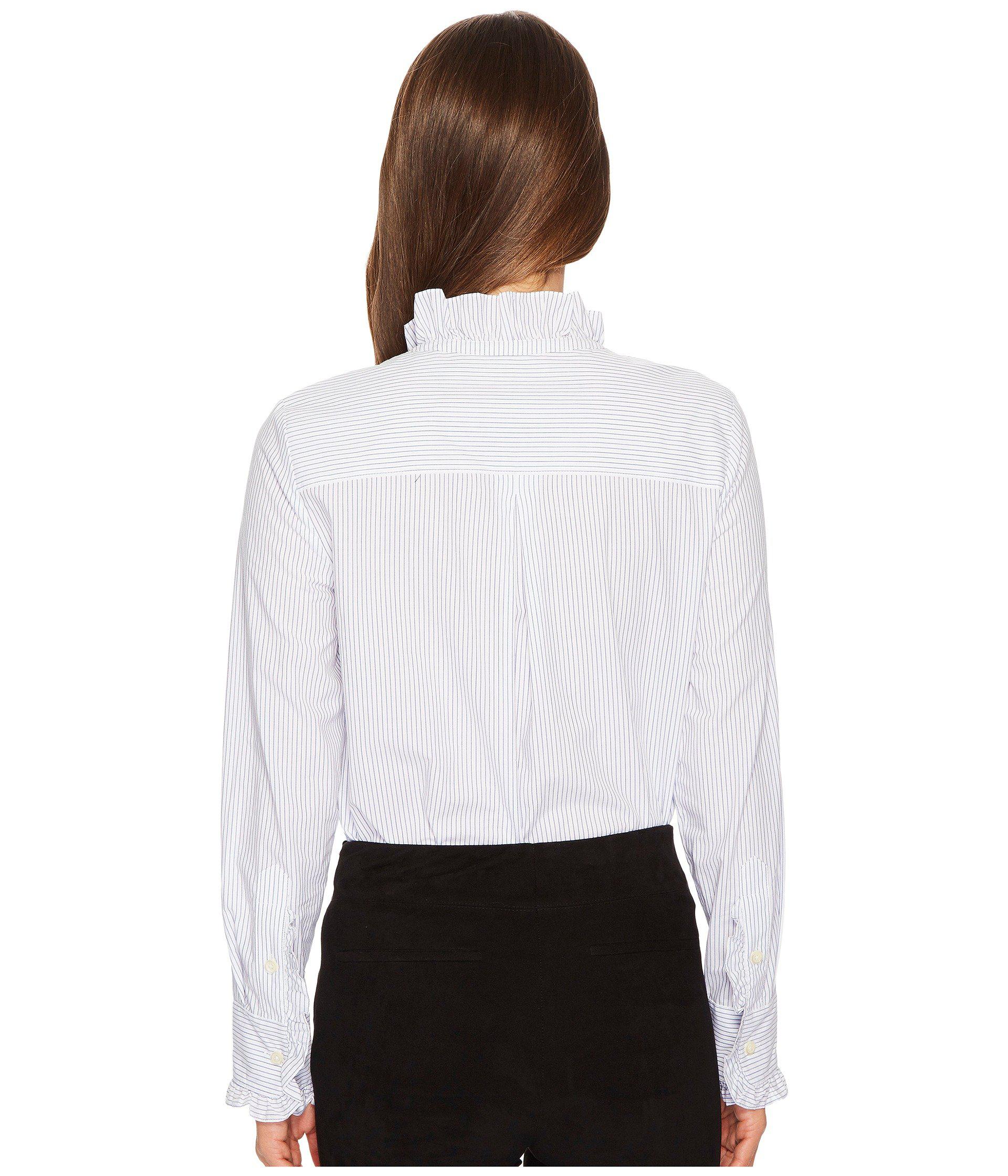 Lyst - Kate Spade Stripe Ruffle Neck Poplin Shirt in White