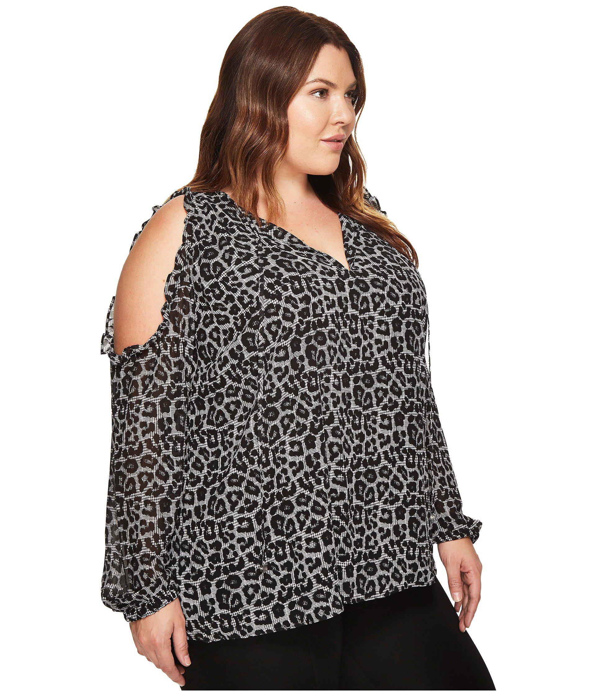 Lyst MICHAEL Michael Kors Plus Size Leopard Cold Shoulder Top in Black