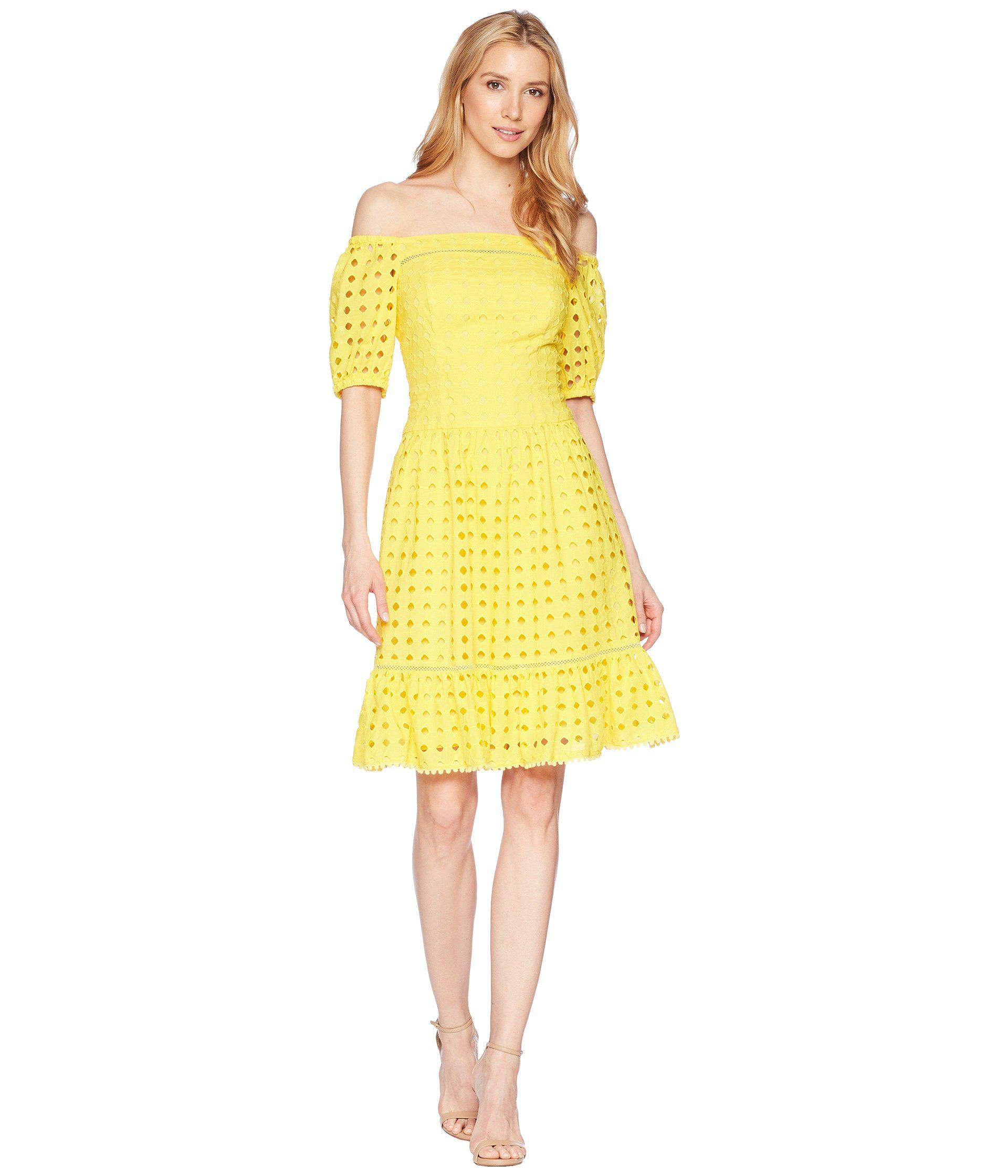 Lyst Donna Morgan Short Sleeve Off The Shoulder Eyelet Dress In Donna Morgan Women S Yellow Short Sleeve Off The Shoulder Eyelet Dress
