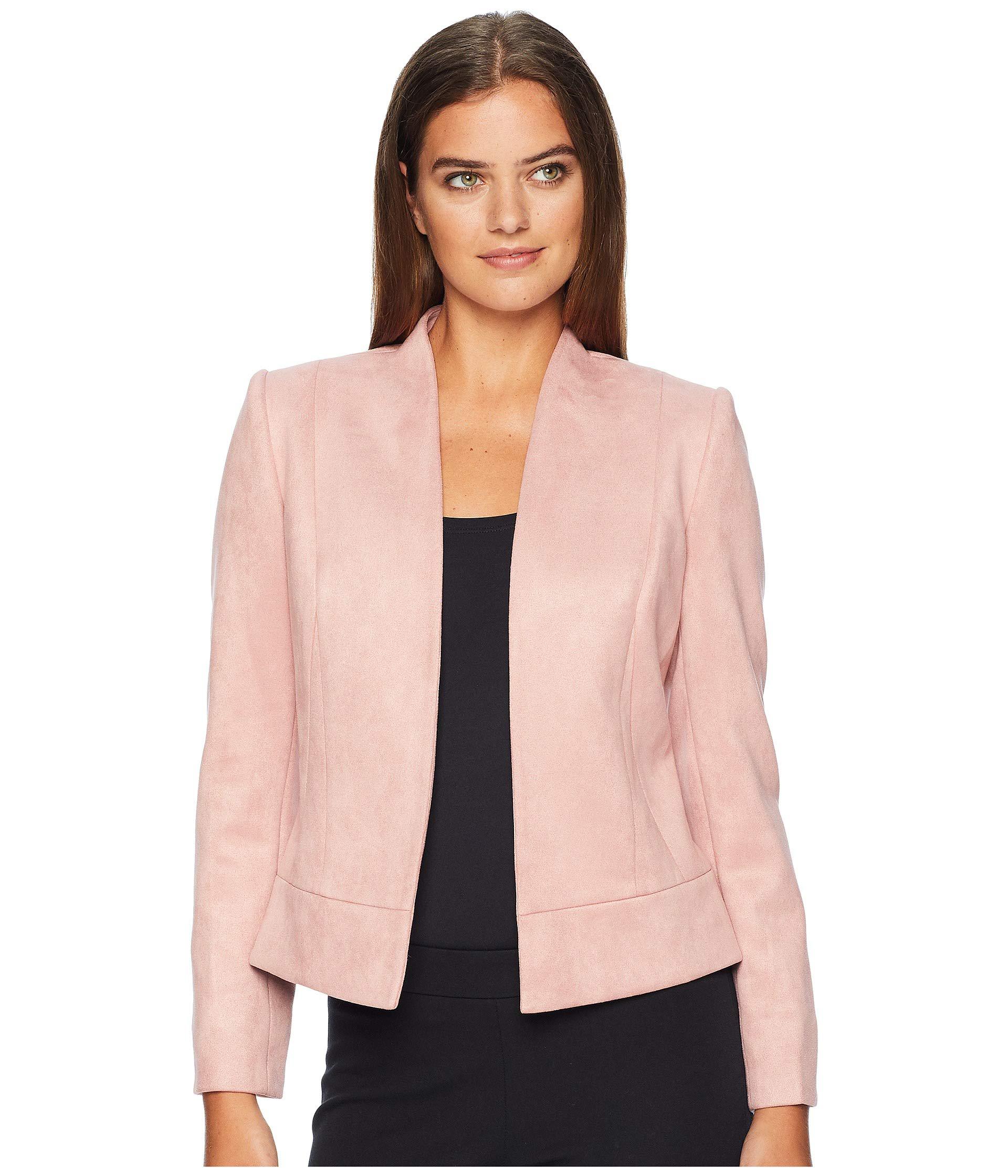 Tahari Faux Suede Jacket With Seam Detail in Pink - Lyst