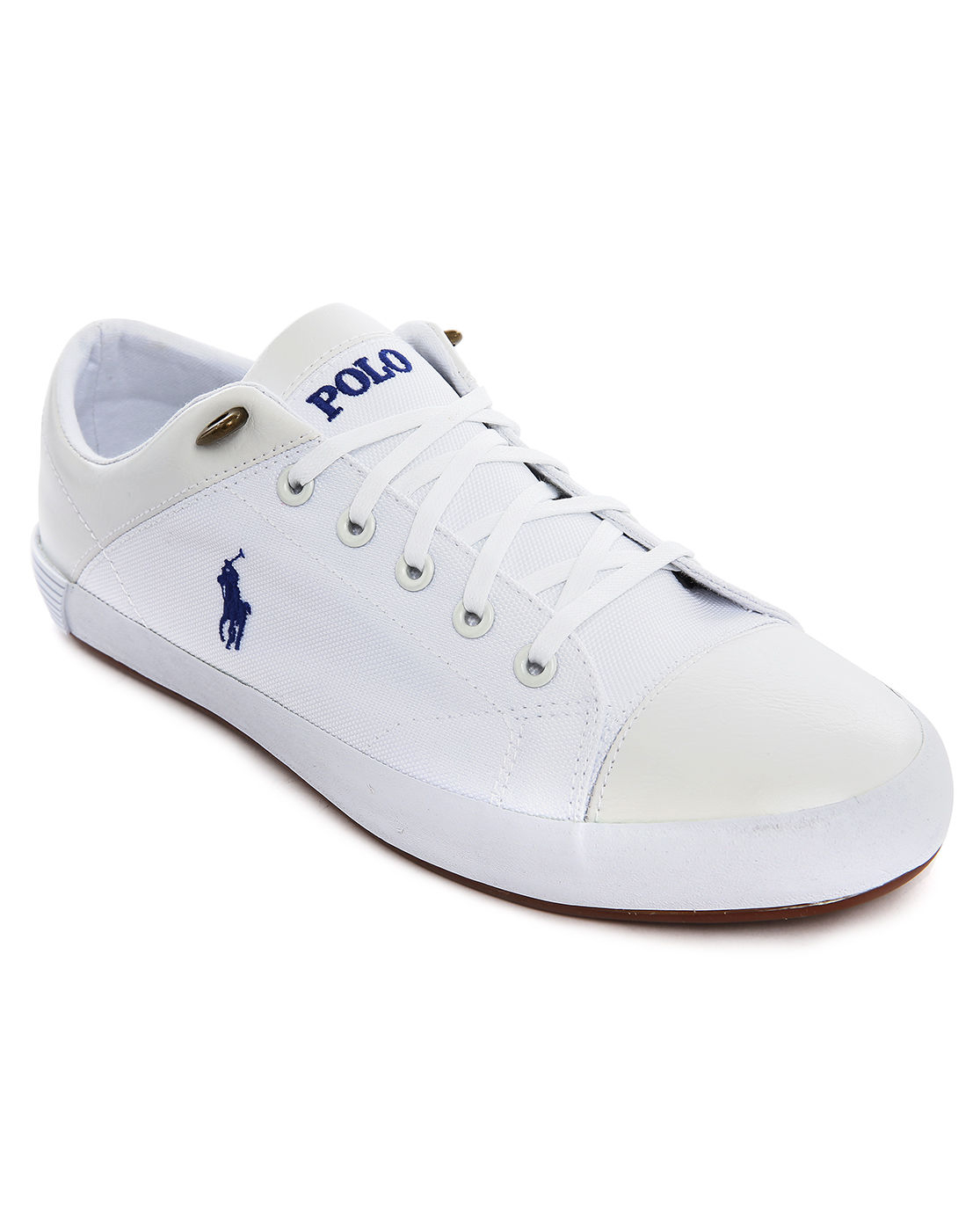 Polo Ralph Lauren Jerom White Canvas Sneakers With Leather Toe Caps in ...