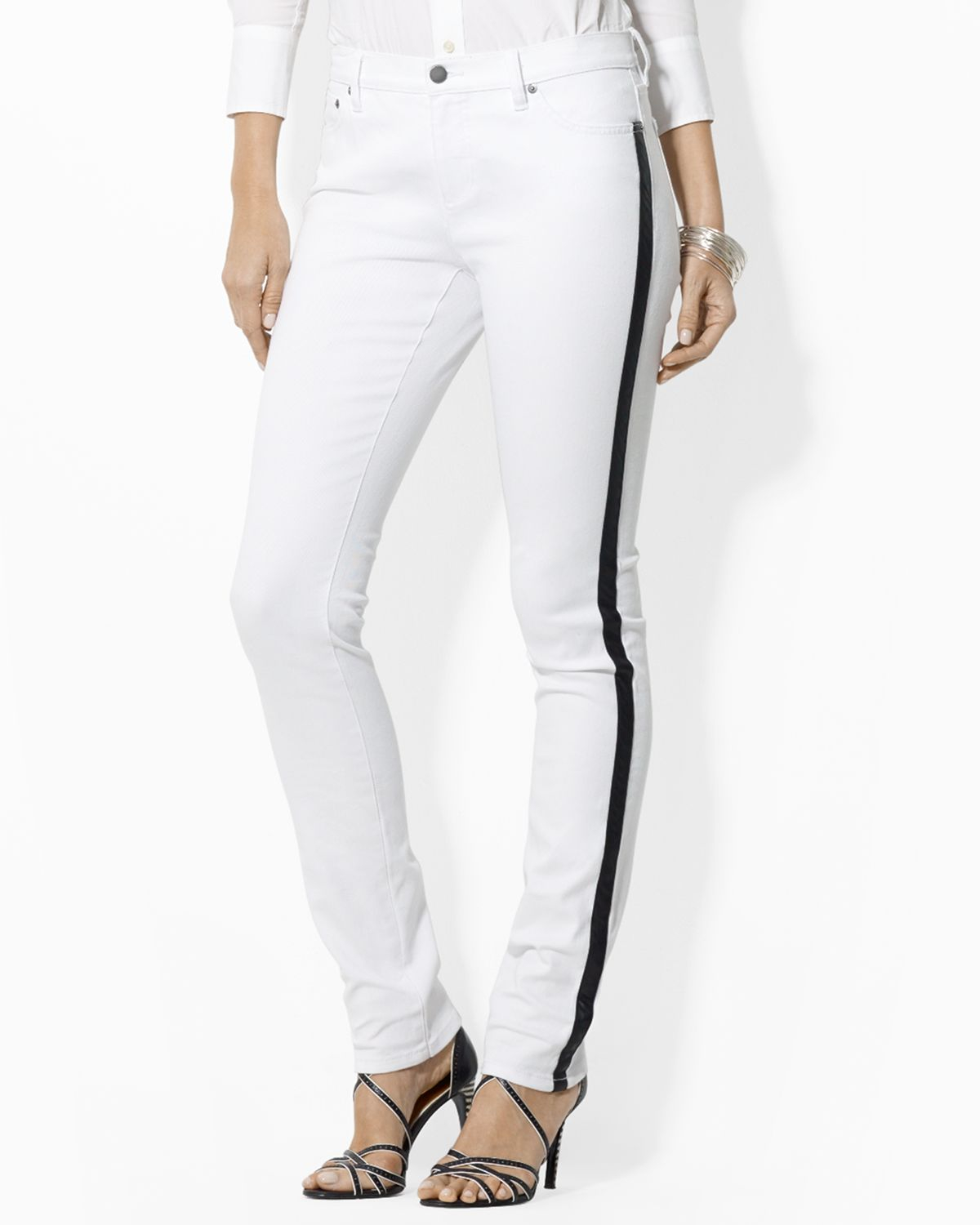 Ralph Lauren Lauren Tuxedo Stripe Skinny Jeans In White Lyst 7777