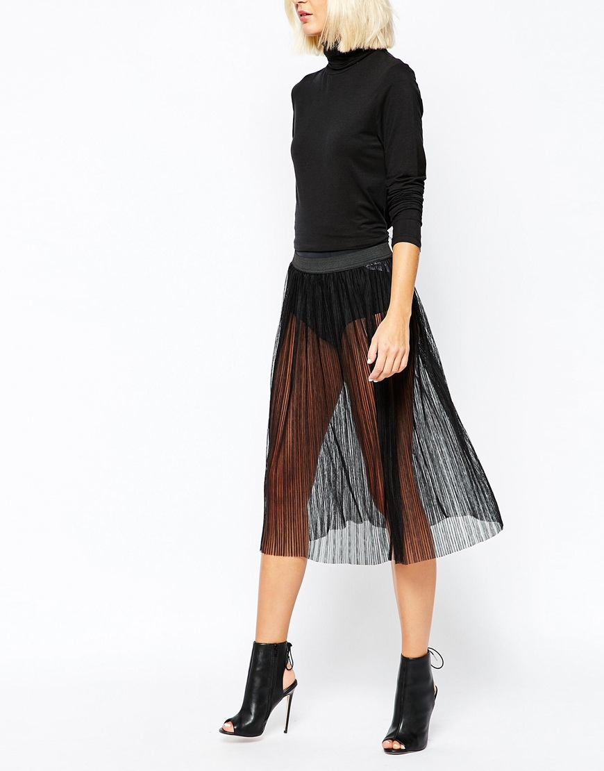 Lyst Selected Assie Sheer Midi Pleated Skirt In Black 5555