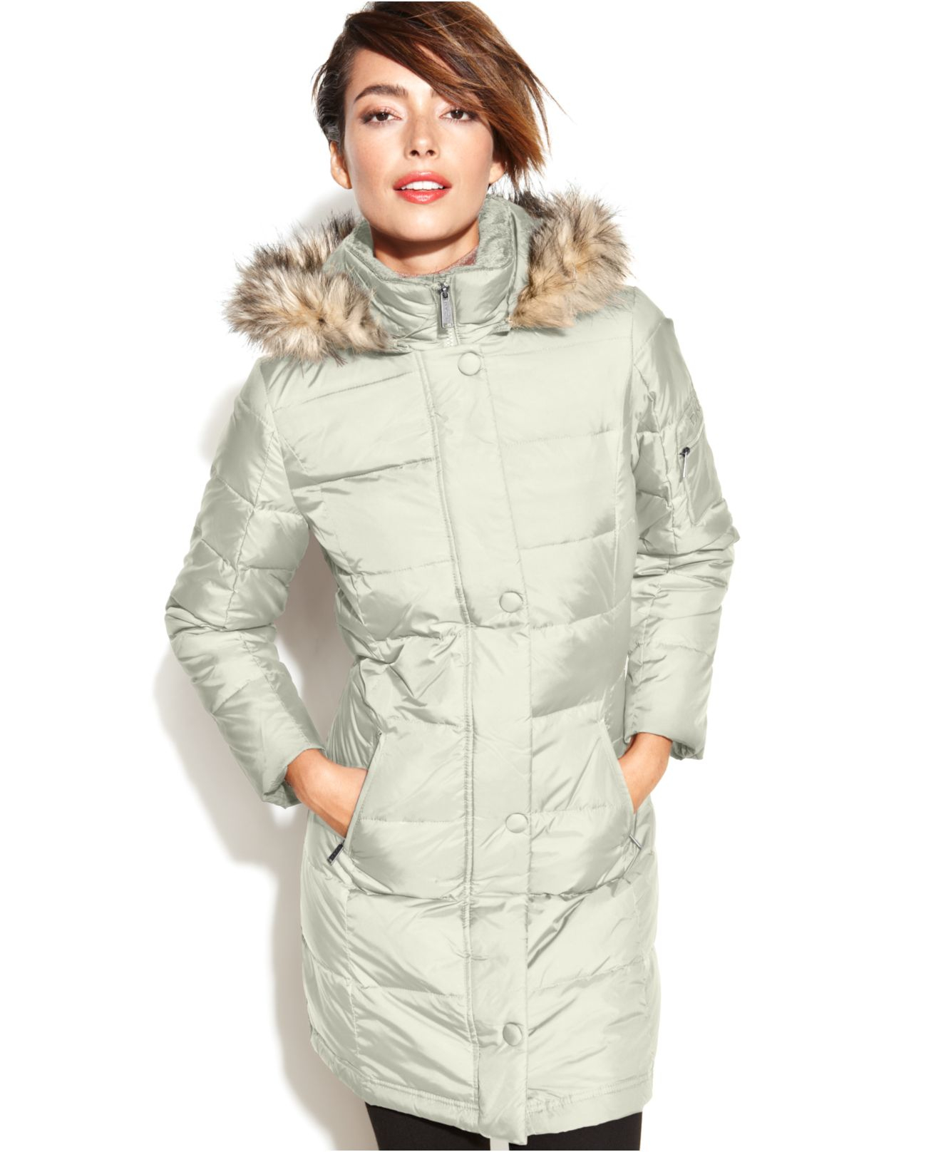 Lyst - Dkny Hooded Faux-Fur-Trim Down Coat in White