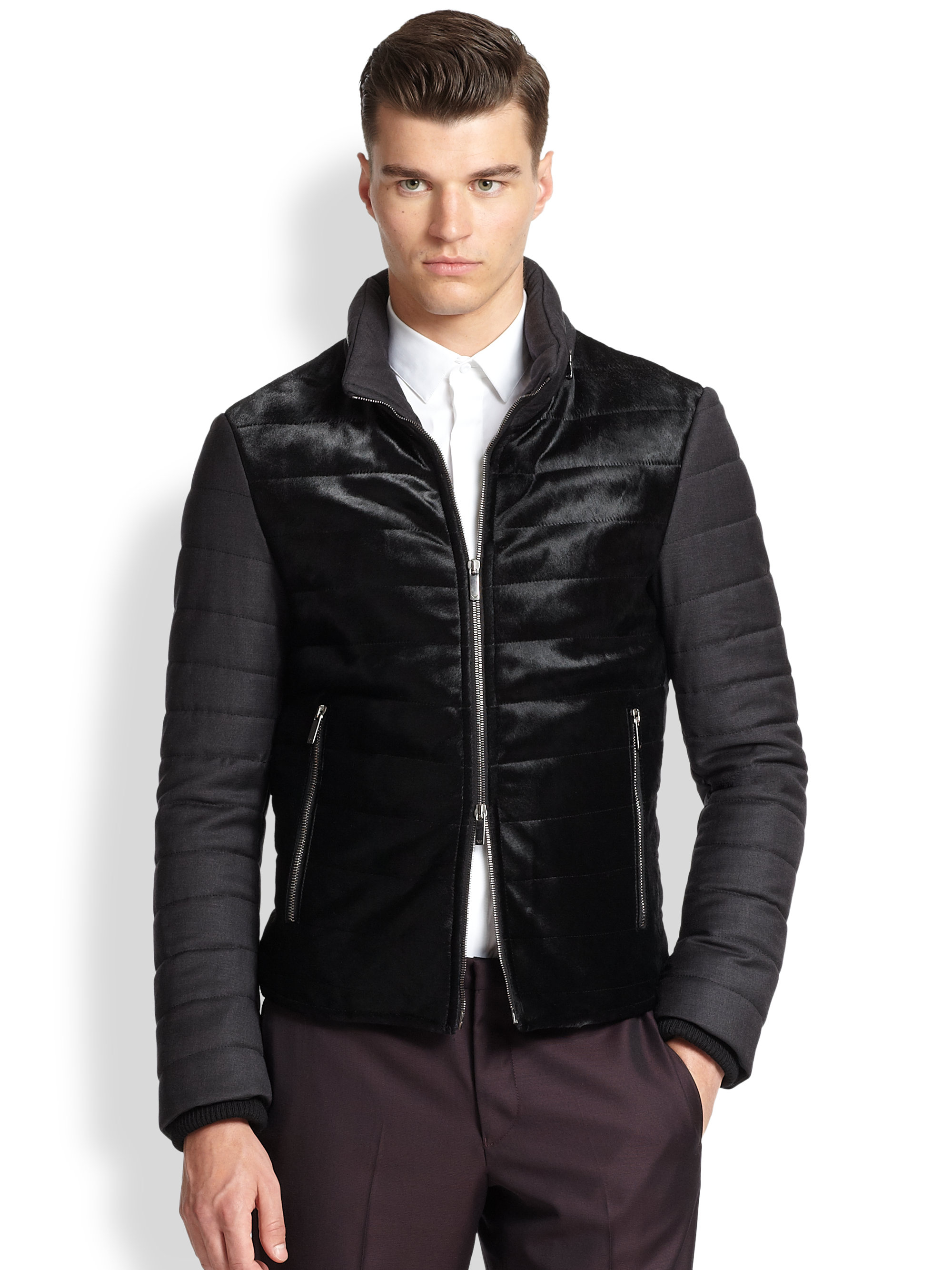Emporio Armani Calf Hair Puffer Jacket in Black for Men (IRON-BLACK) | Lyst