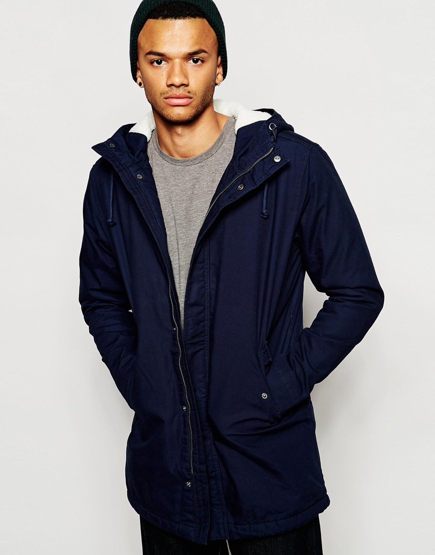 Jack & jones Parka With Borg Lining in Blue for Men | Lyst