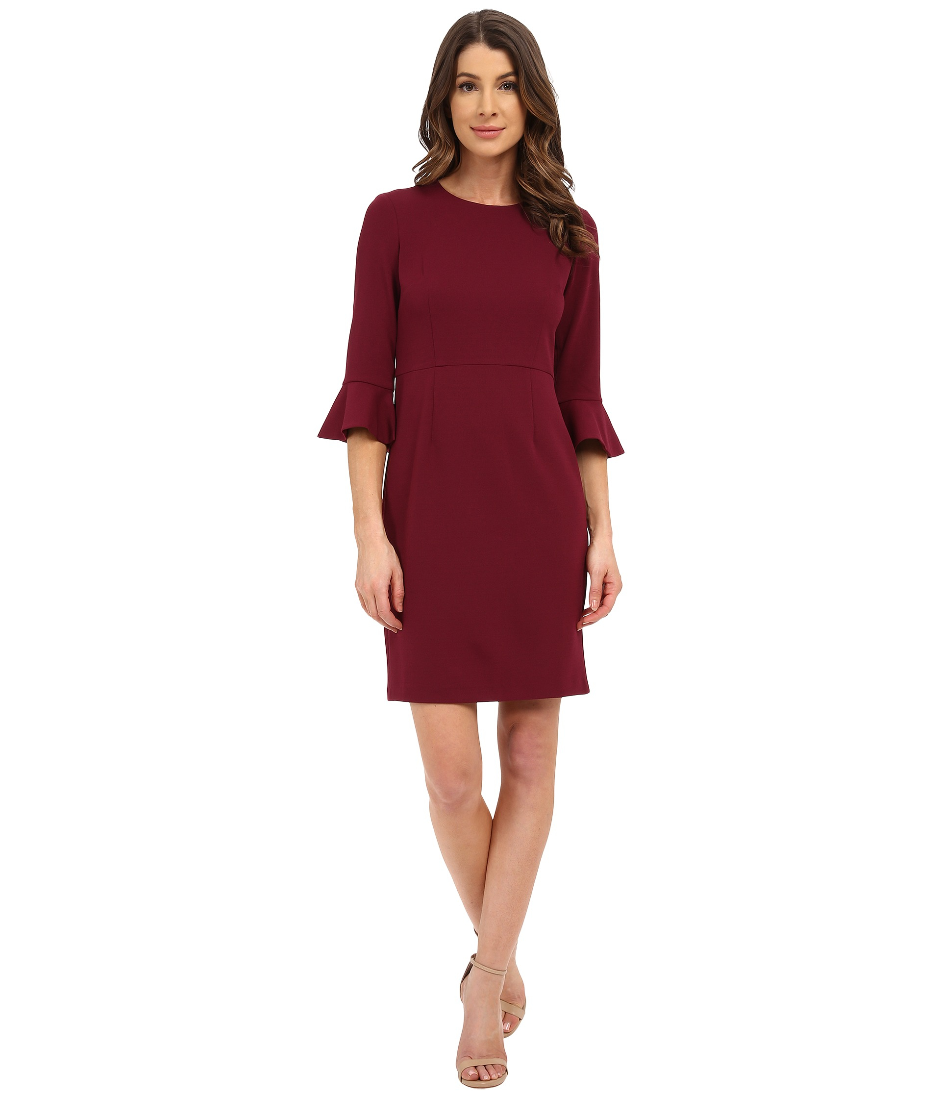 Donna morgan 3/4 Bell Sleeve Crepe Shift Dress in Purple | Lyst