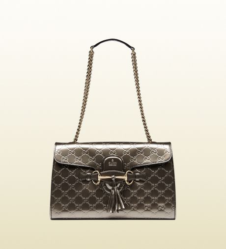 Gucci Emily Chain Shiny Ssima Leather Shoulder Bag in Gray (grey) | Lyst